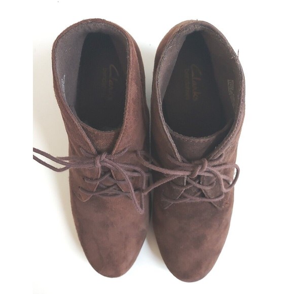 Ladies Clarks Bendables Crystal Peri Brown Suede Lace Up Wedge Boots Size 10M - Picture 7 of 8